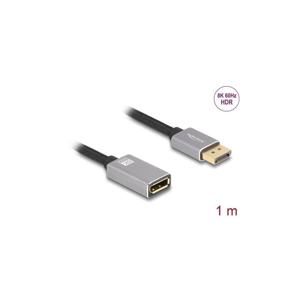 81079 - DisplayPort Verlängerungskabel 8K 60 Hz 1 m grau Metall ohne Einrastfunkt