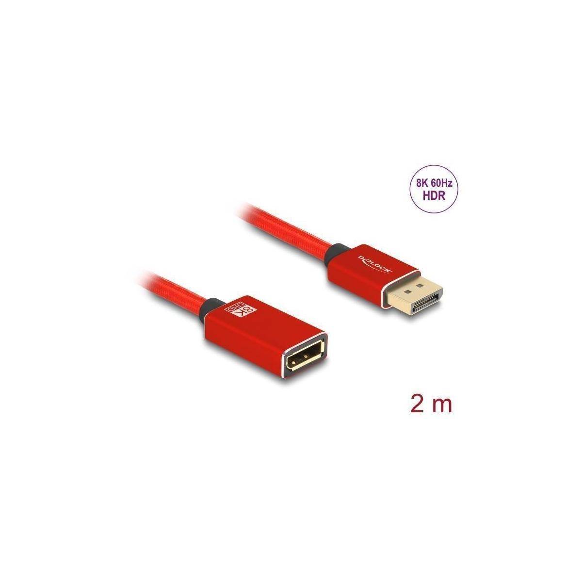 81082 - DisplayPort Verlängerungskabel 8K 60 Hz 2 m rot Metall ohne Einrastfunkti