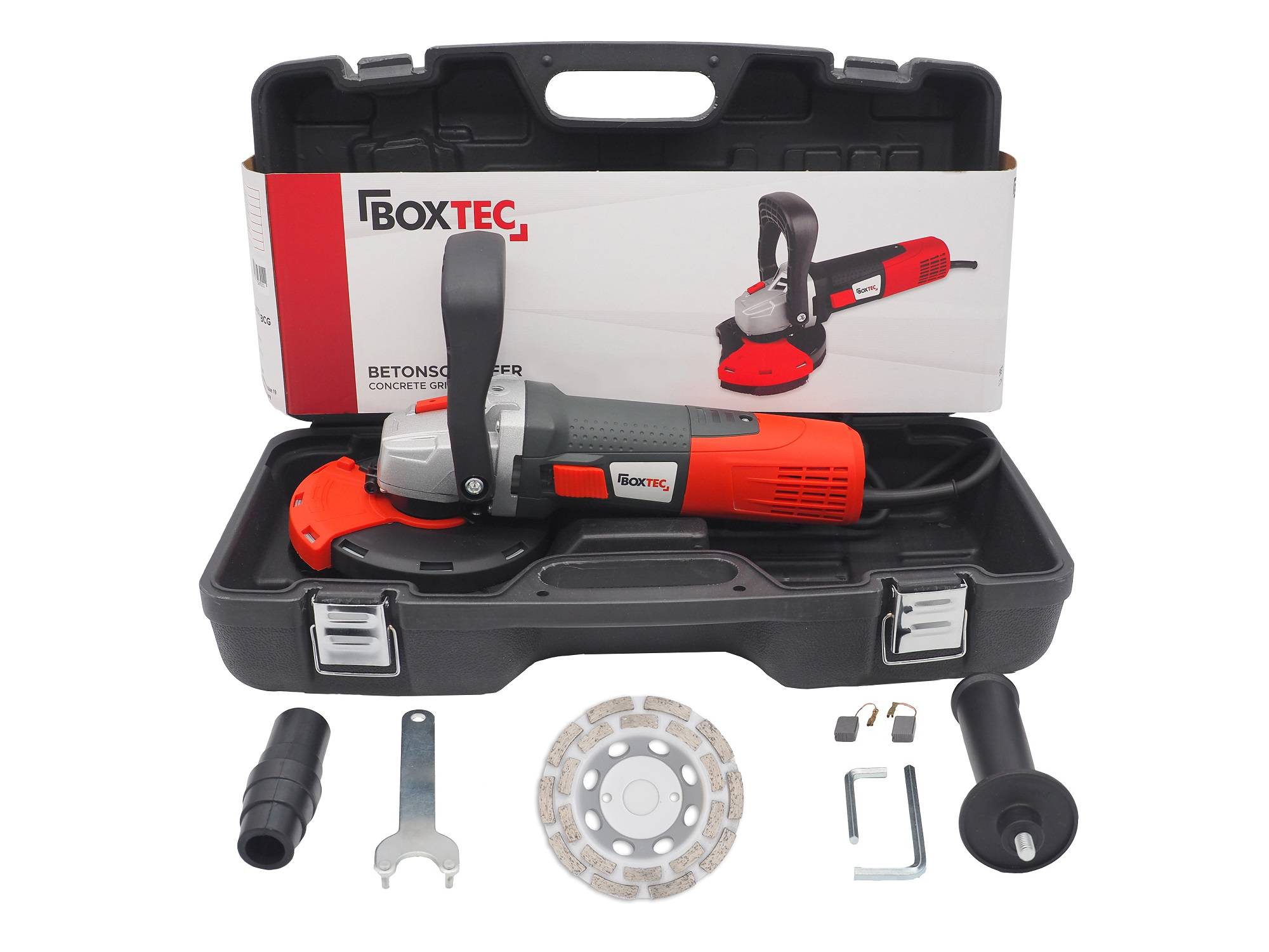 BOXTEC Betonschleifer 125 mm Sanierungsfräse 1.400W, Betonfräse, Set mit Koffer-1400 W / 125mm inkl. 1x Schleiftopf