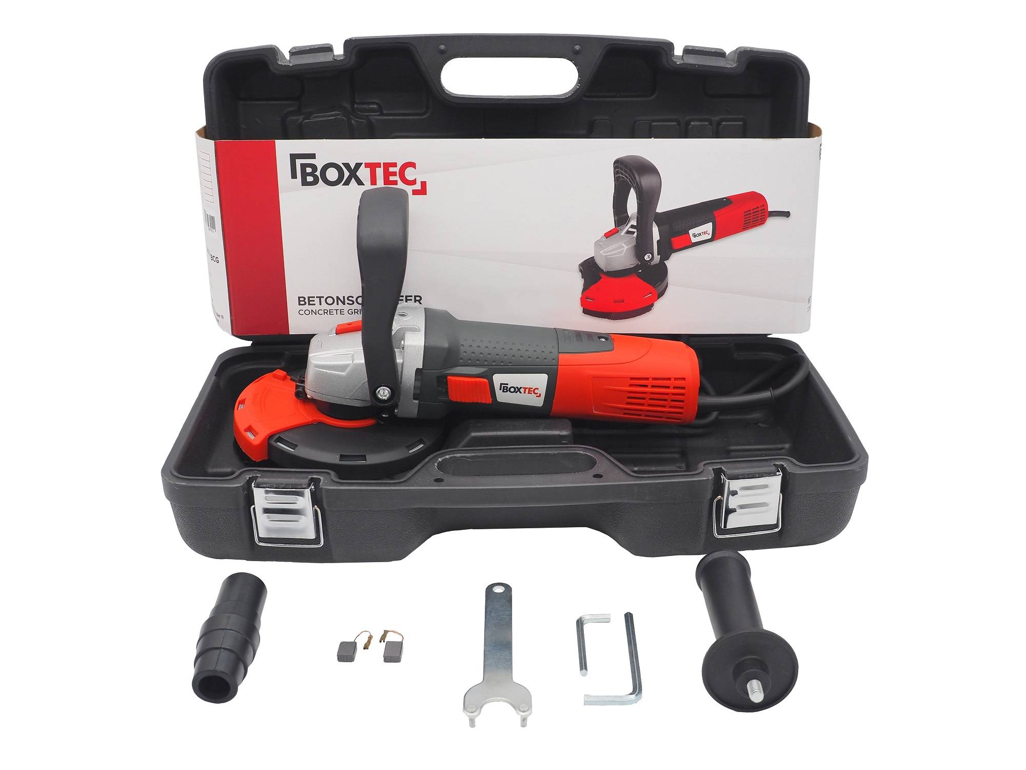 BOXTEC Betonschleifer 125 mm Sanierungsfräse 1.400W, Betonfräse, Set mit Koffer-1400 W / 125mm / Starter-SET