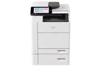 Ein weißer Multifunktionsdrucker mit Touchscreen-Display, zwei Papierfächern und einem Ausgabefach.