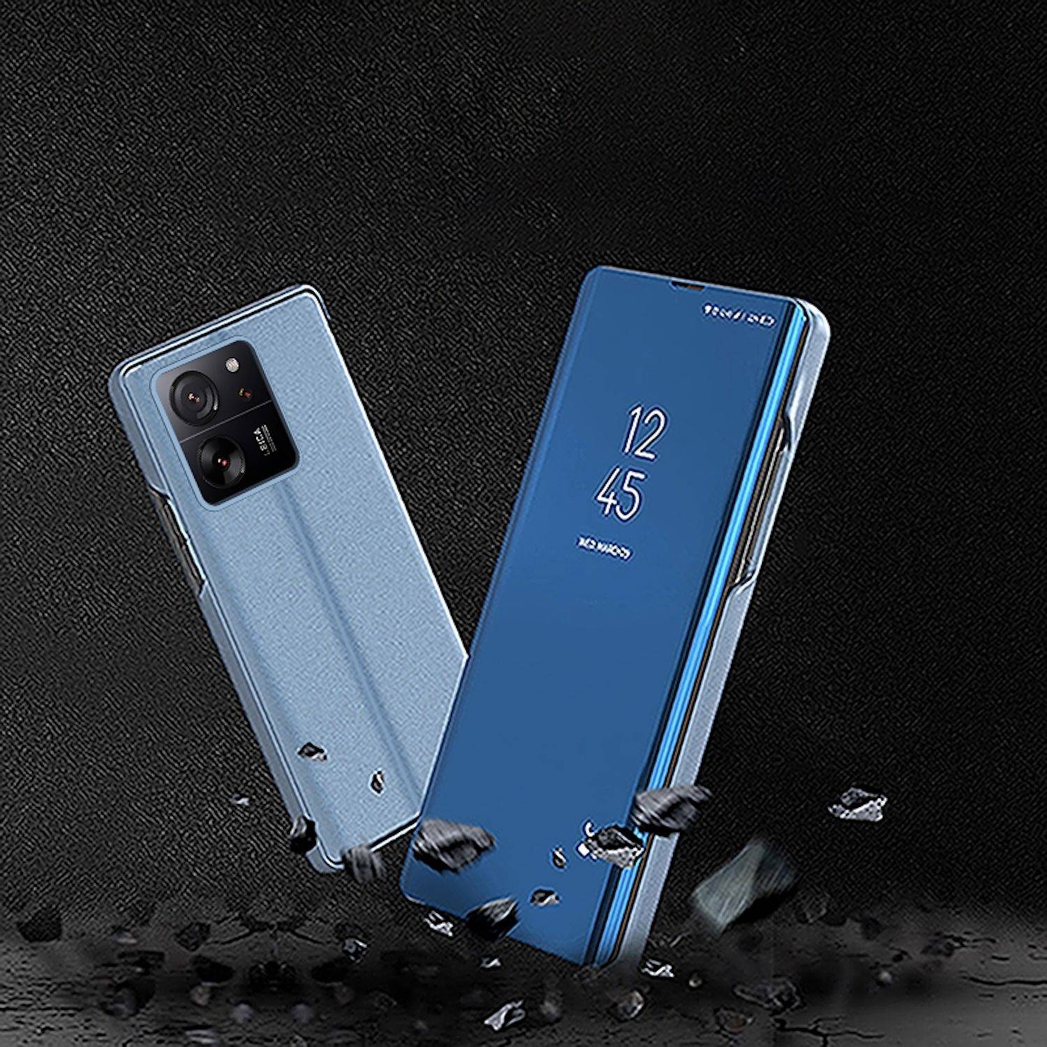 Für Xiaomi Redmi Note 14 5G View Spiegel Handy Smart Cover Wake UP Funktion Case Silber