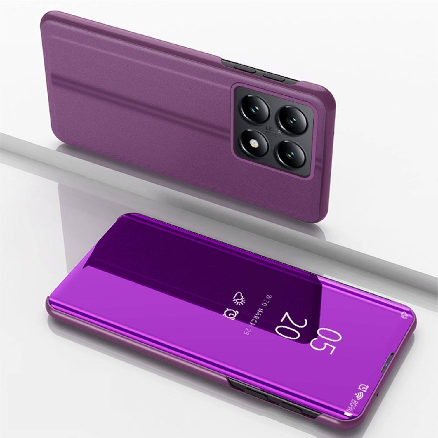 Für Xiaomi 14T Pro View Spiegel Handy Smart Cover Wake UP Funktion Case Magenta
