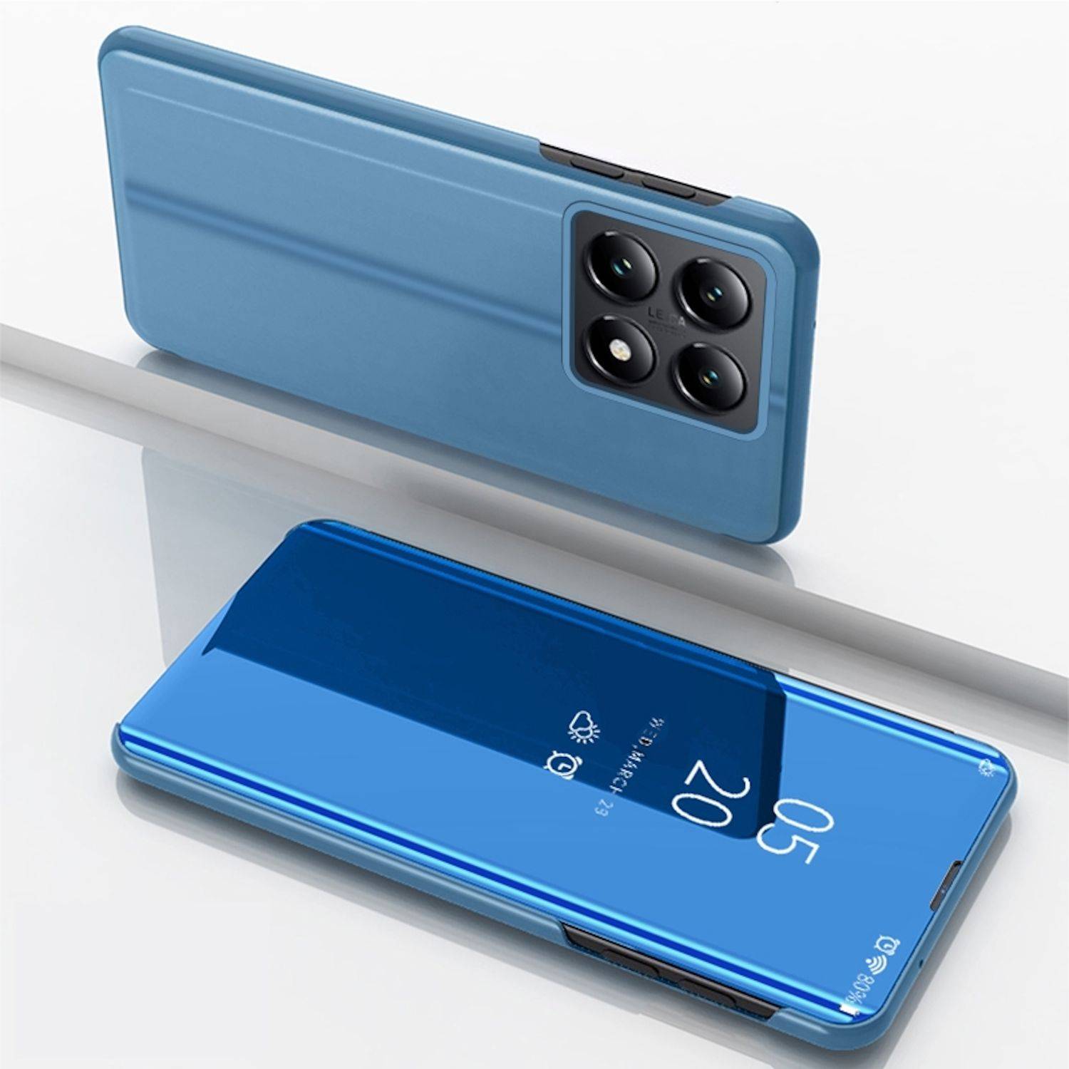 Für Xiaomi 14T Pro View Spiegel Handy Smart Cover Wake UP Funktion Case Blau