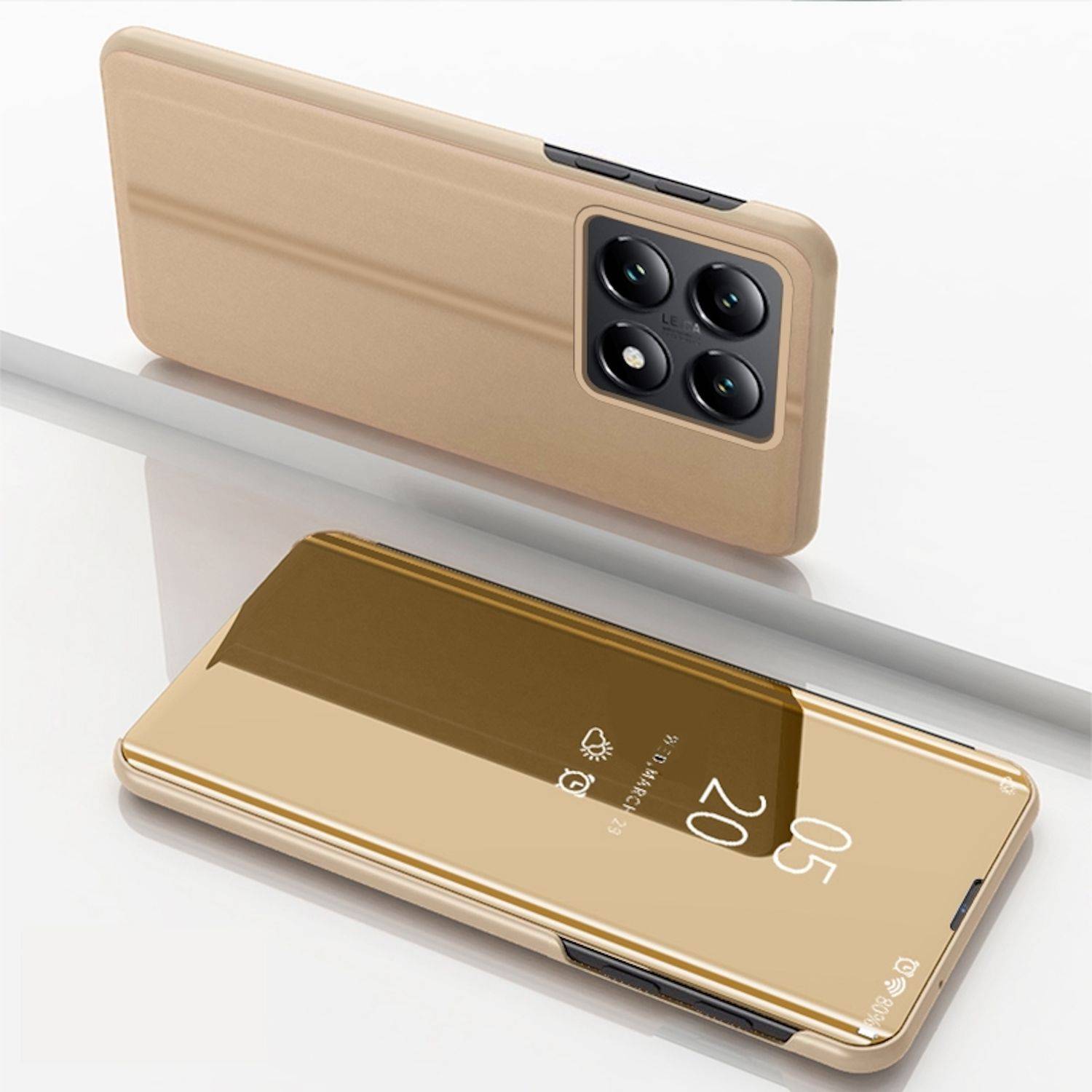 Für Xiaomi 14T View Spiegel Handy Smart Cover Wake UP Funktion Case Gold