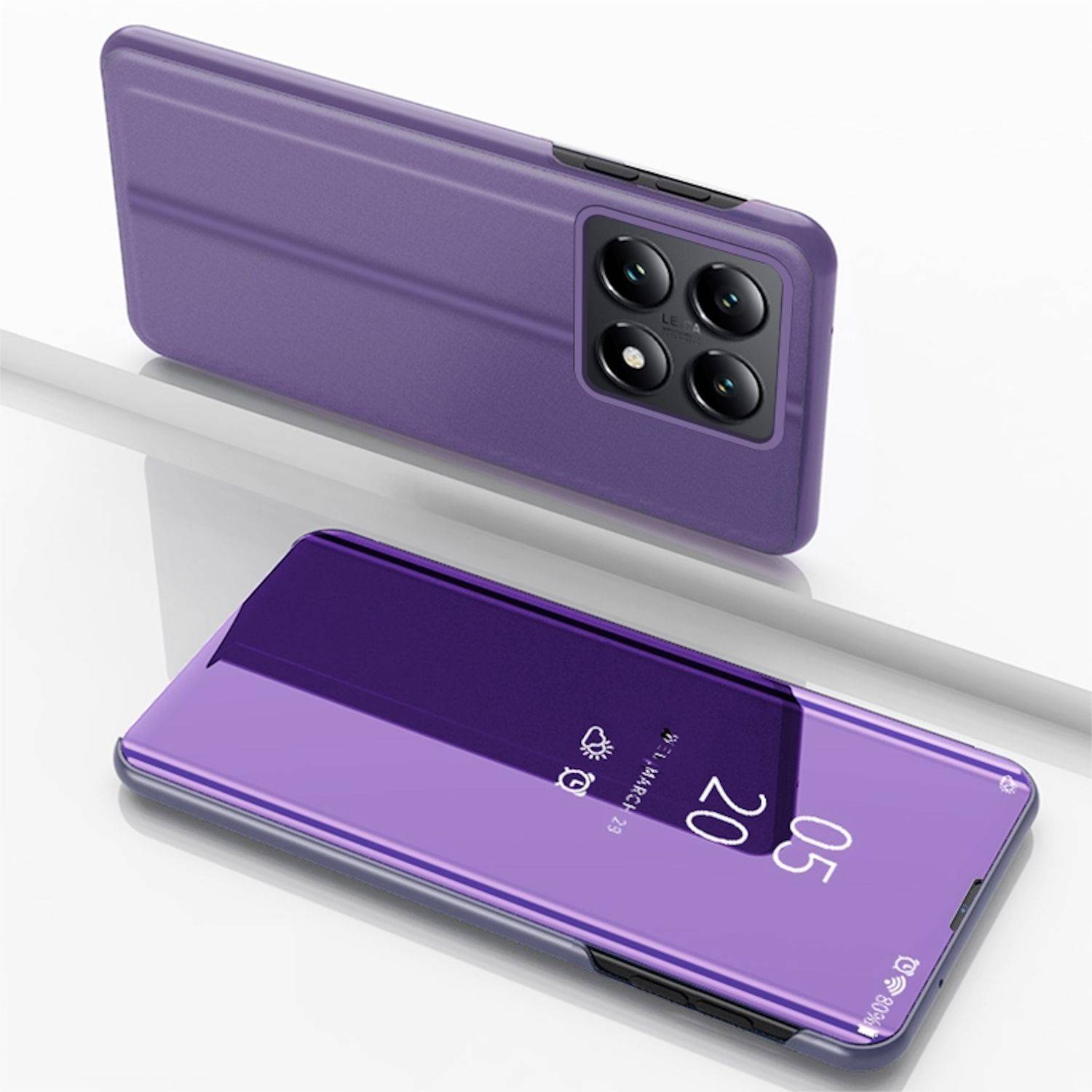 Für Xiaomi 14T Pro View Spiegel Handy Smart Cover Wake UP Funktion Case Lila