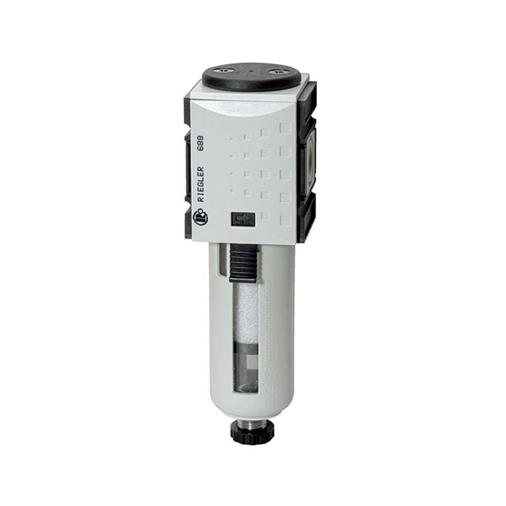 Vorfilter FUTURA - BG 2 - G 3/8" - PE 1,5 bis 16 bar - 0,3 µm - Ablass HA - mit PC-Behälter u. Schutzkorb