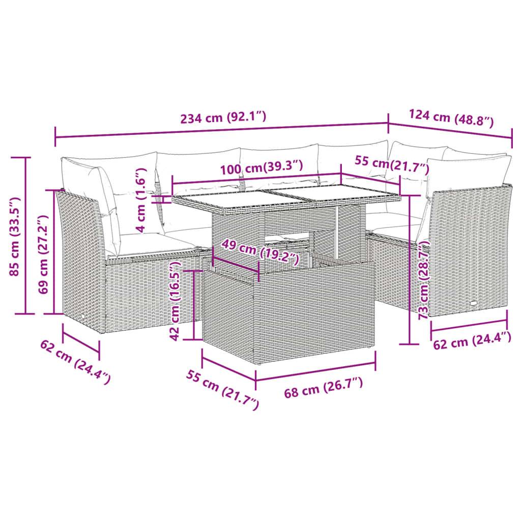 vidaXL 6-tlg. Garten-Sofagarnitur mit Kissen Schwarz Poly Rattan