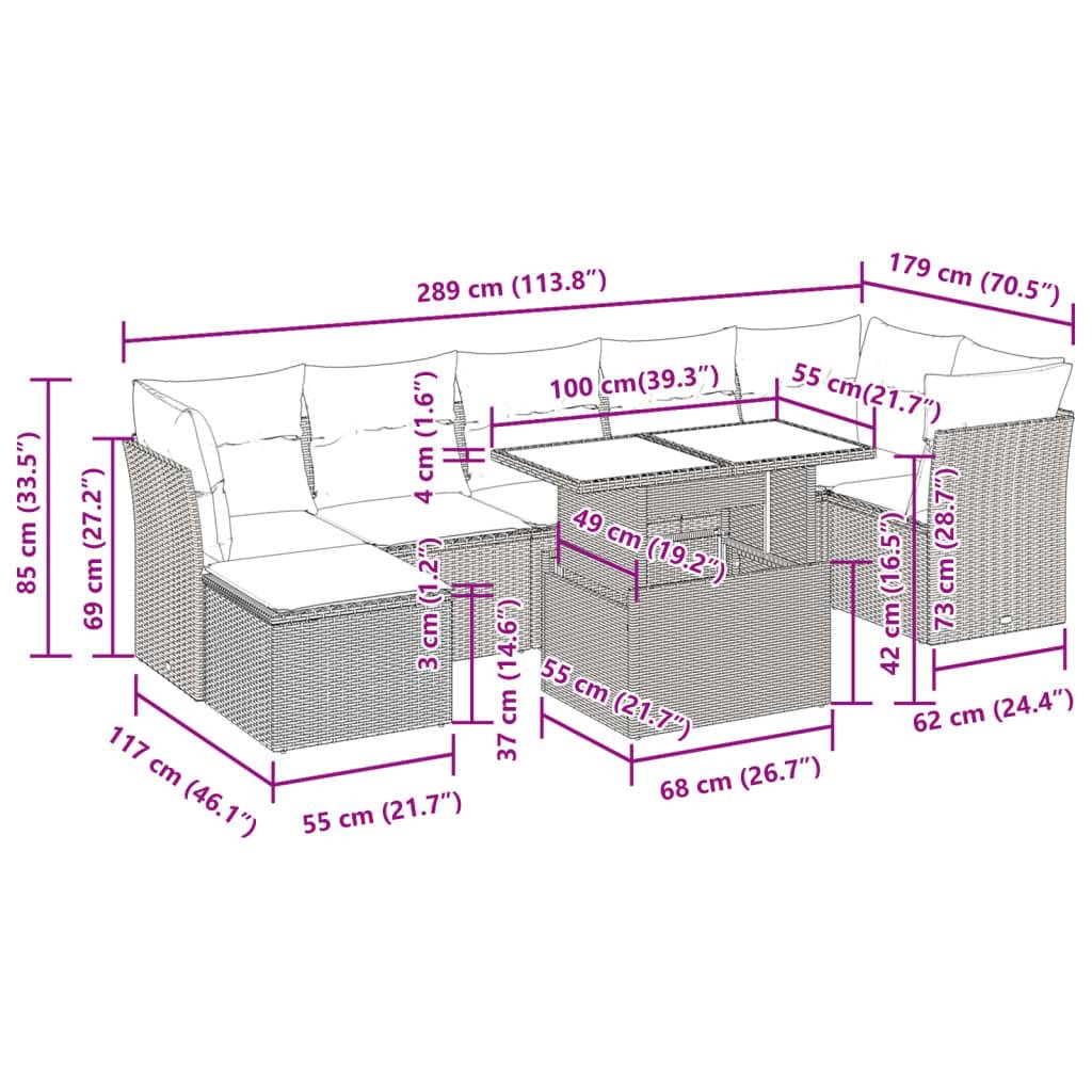 vidaXL 8-tlg. Garten-Sofagarnitur mit Kissen Schwarz Poly Rattan