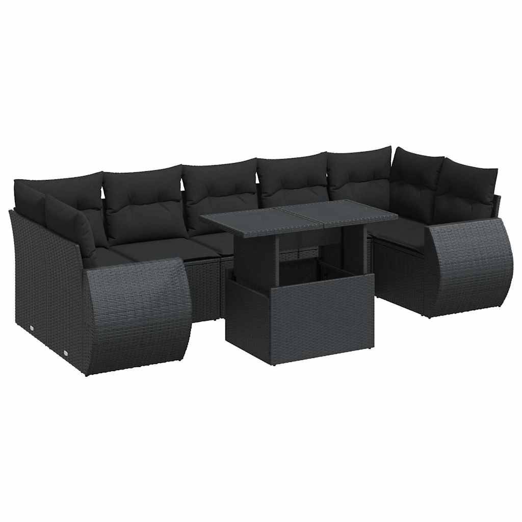 vidaXL 8-tlg. Garten-Sofagarnitur mit Kissen Schwarz Poly Rattan