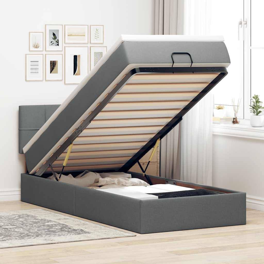 vidaXL Ottoman-Bett mit Matratze Dunkelgrau 100x200 cm Stoff