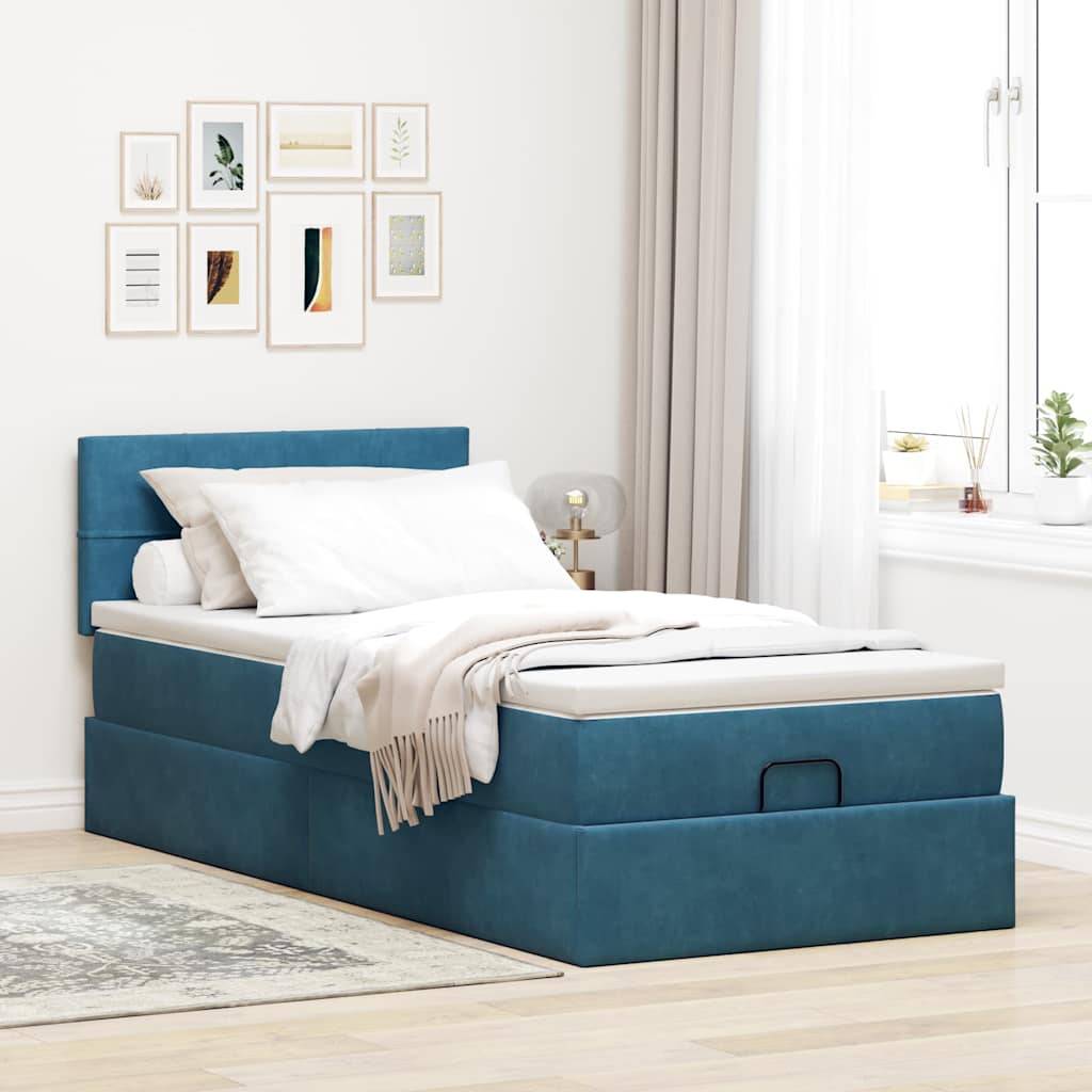 vidaXL Ottoman-Bett mit Matratze Dunkelblau 90x200 cm Samt
