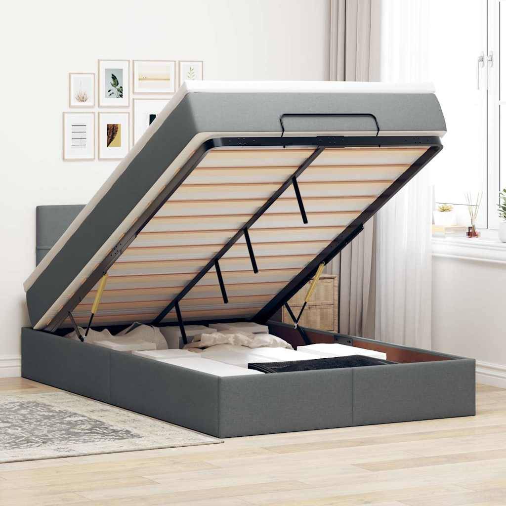 vidaXL Ottoman-Bett mit Matratze Dunkelgrau 120x190 cm Stoff
