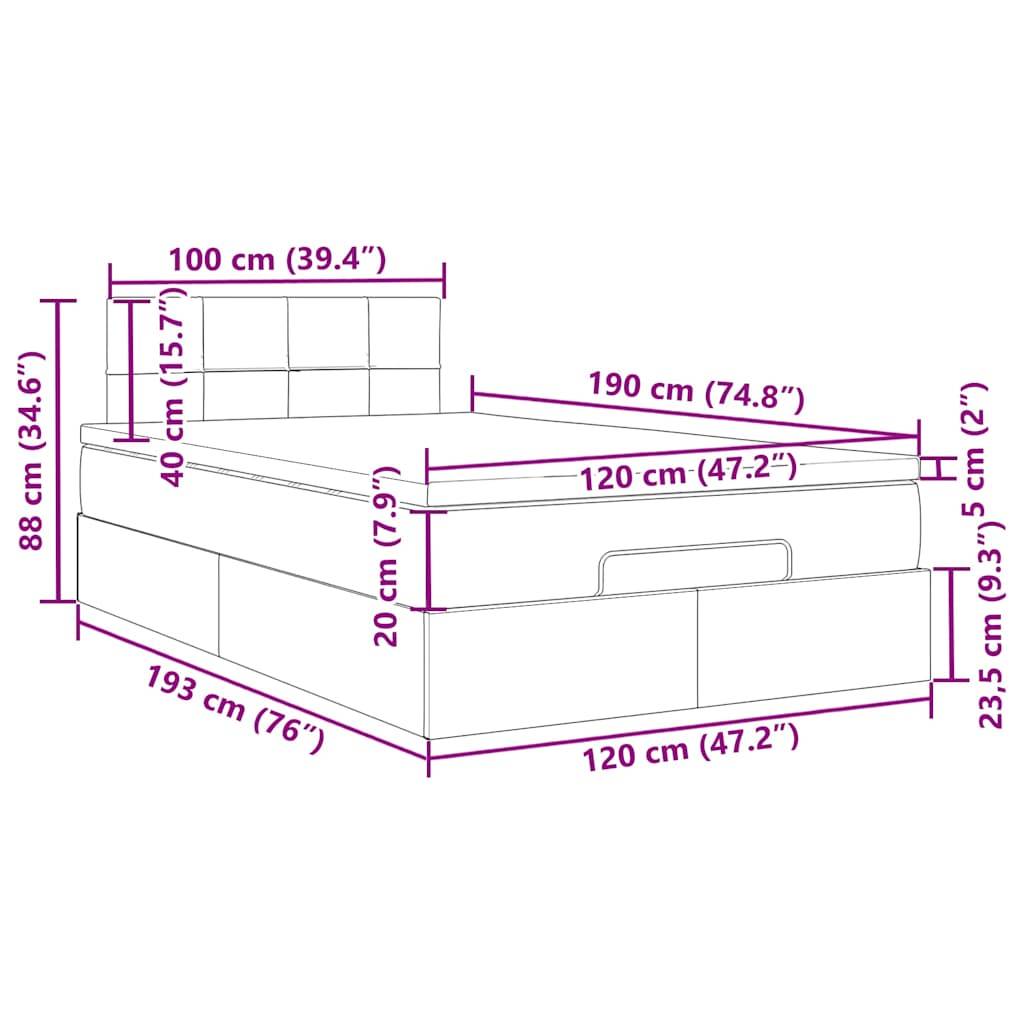 vidaXL Ottoman-Bett mit Matratze Dunkelgrau 120x190 cm Stoff