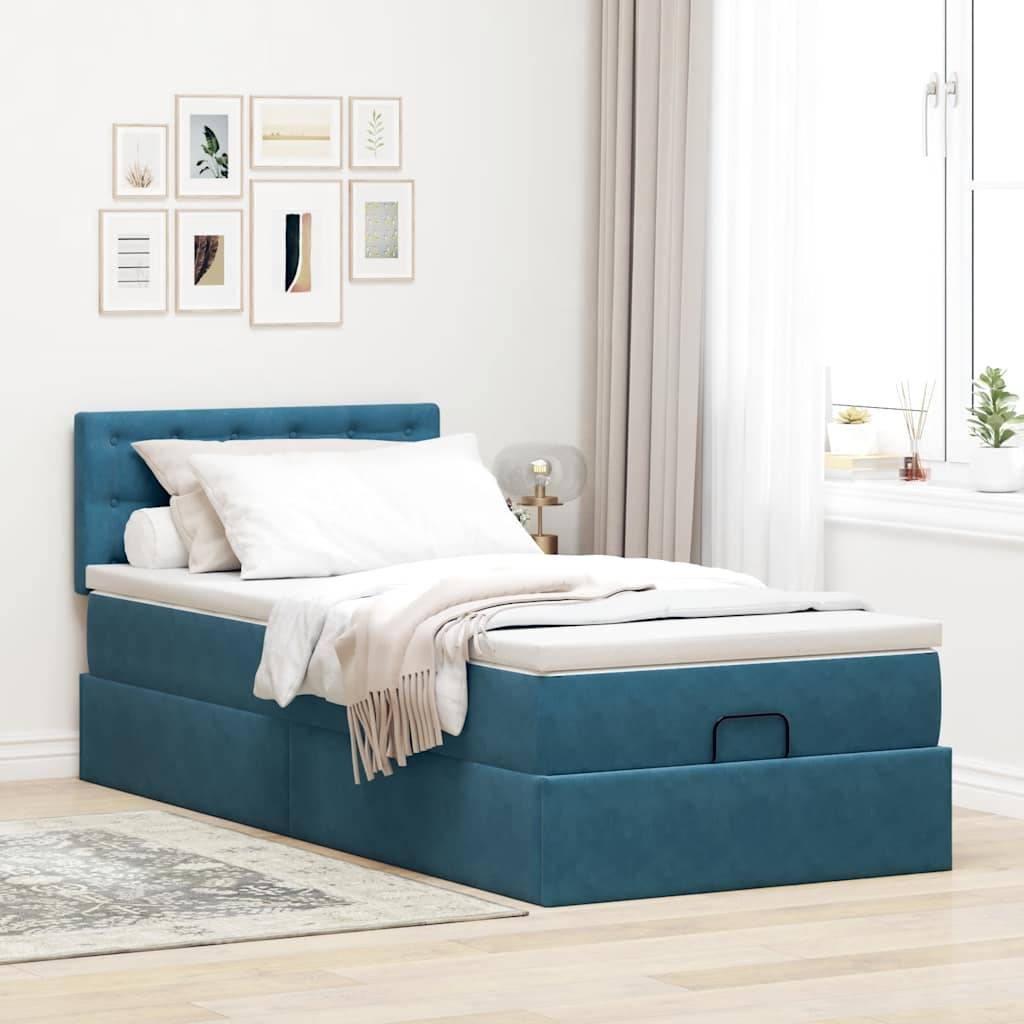 vidaXL Ottoman-Bett mit Matratze Dunkelblau 90x190 cm Samt