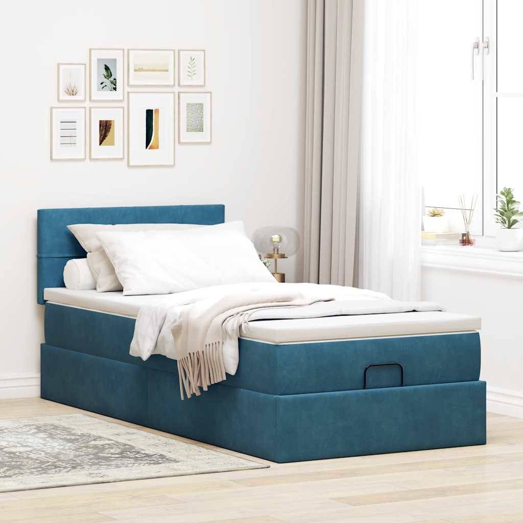 vidaXL Ottoman-Bett mit Matratze Dunkelblau 80x200 cm Samt