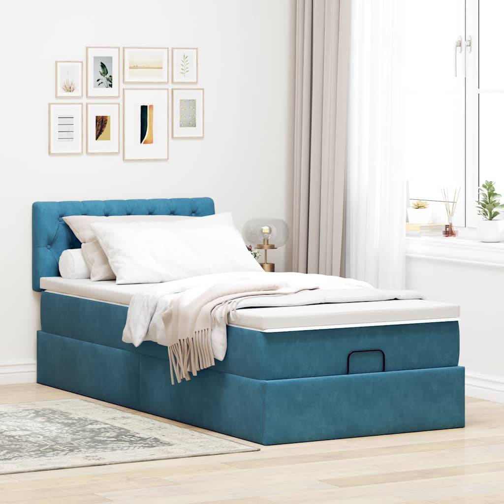 vidaXL Ottomane Bett mit Matratze & LEDs Dunkelblau 80x200 cm Samt