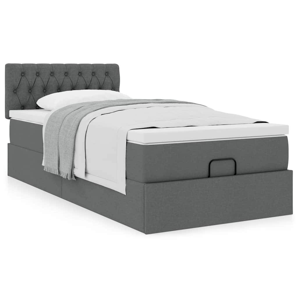 vidaXL Ottoman-Bett mit Matratze Dunkelgrau 90x200 cm Stoff