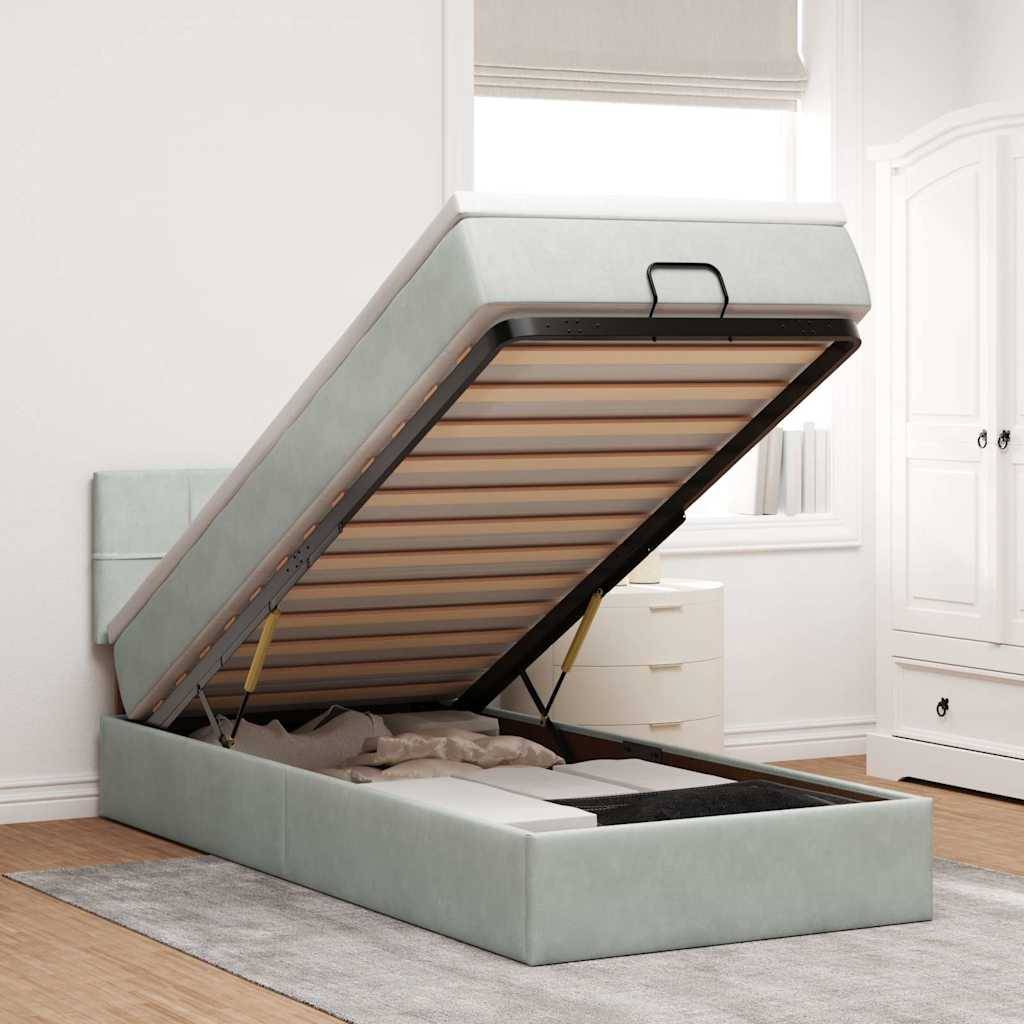 vidaXL Ottoman-Bett mit Matratze Hellgrau 90x200 cm Samt