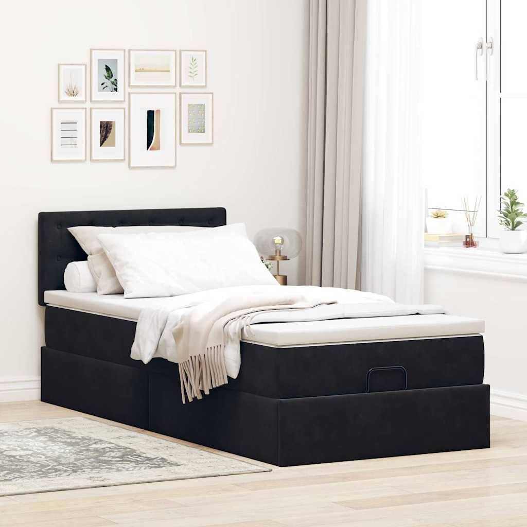vidaXL Ottoman-Bett mit Matratze & LEDs Schwarz 90x200 cm Samt