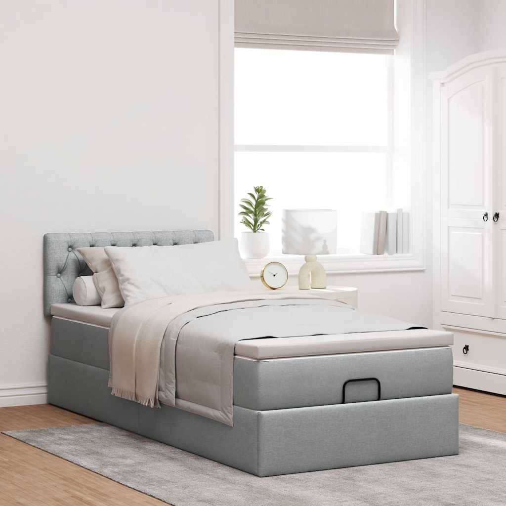 vidaXL Ottoman-Bett mit Matratze Hellgrau 100x200 cm Stoff
