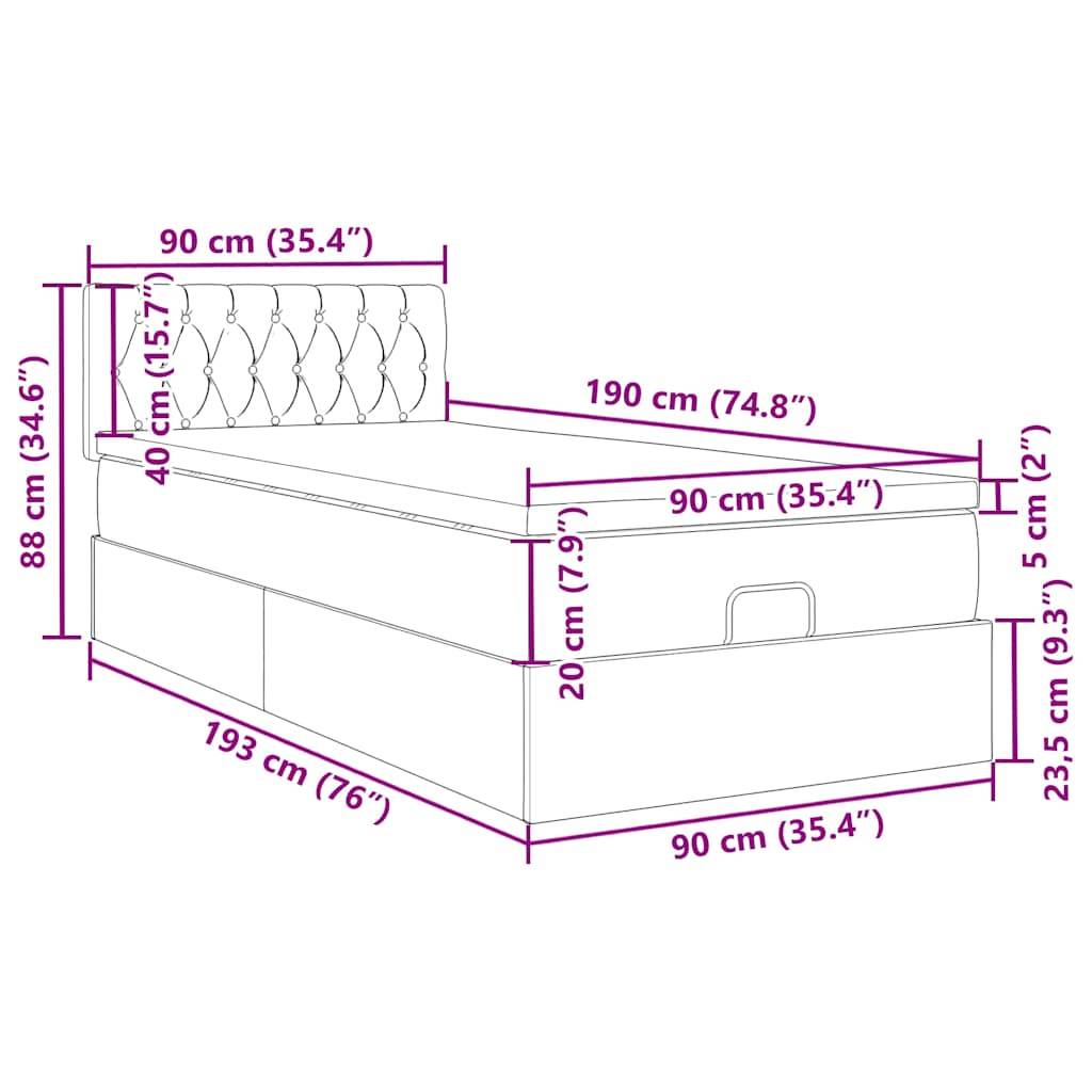 vidaXL Ottoman-Bett mit Matratze & LEDs Dunkelbraun 90x190 cm Stoff