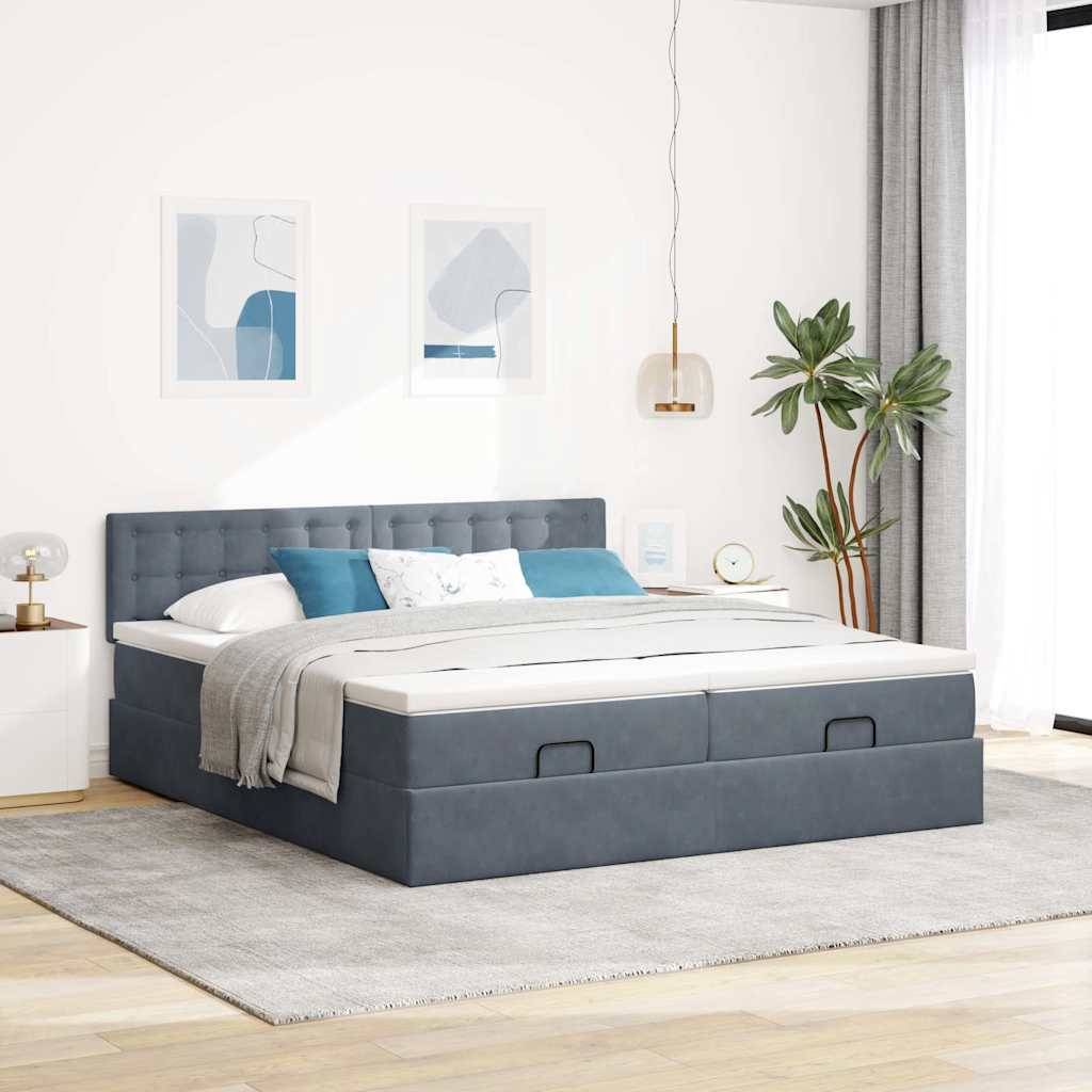 vidaXL Ottoman-Bett mit Matratzen & LEDs Dunkelgrau 160x200 cm Samt