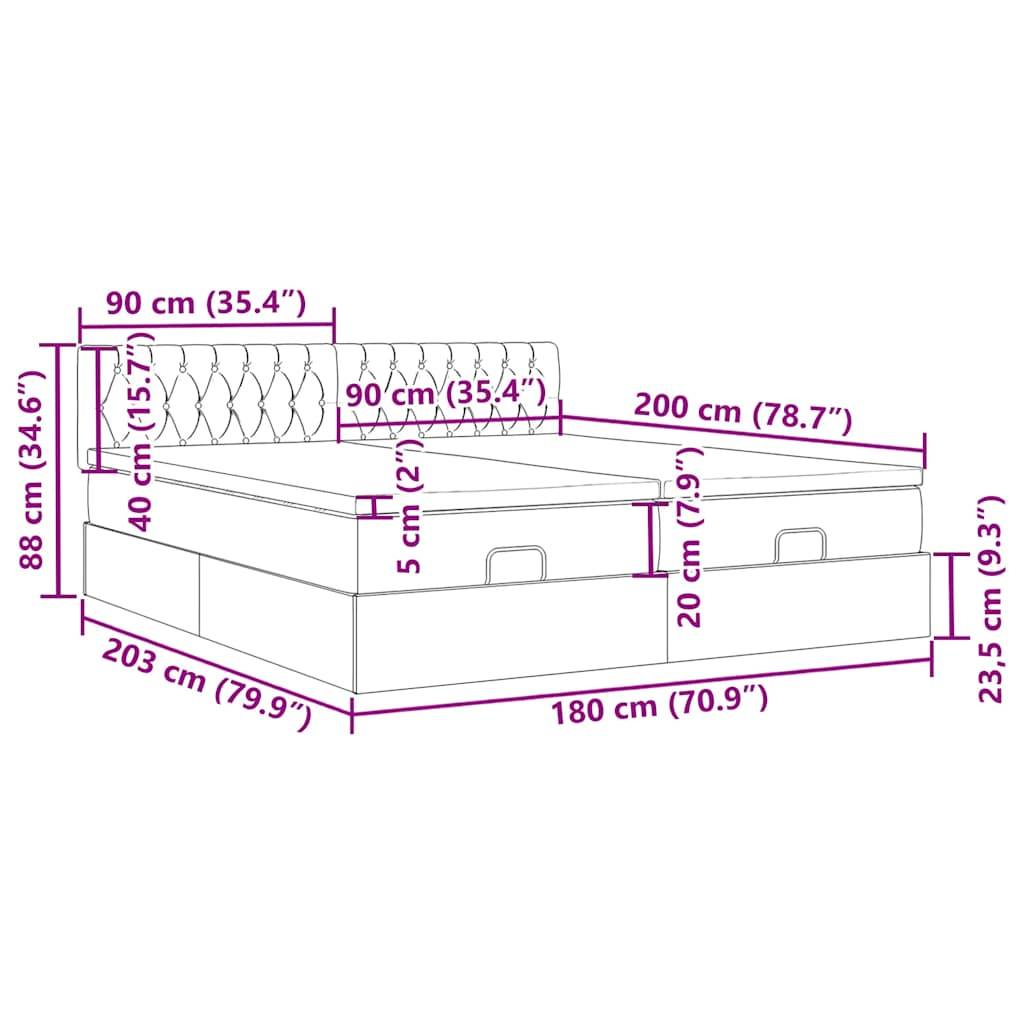 vidaXL Ottoman-Bett mit Matratzen Dunkelblau 180x200 cm Samt