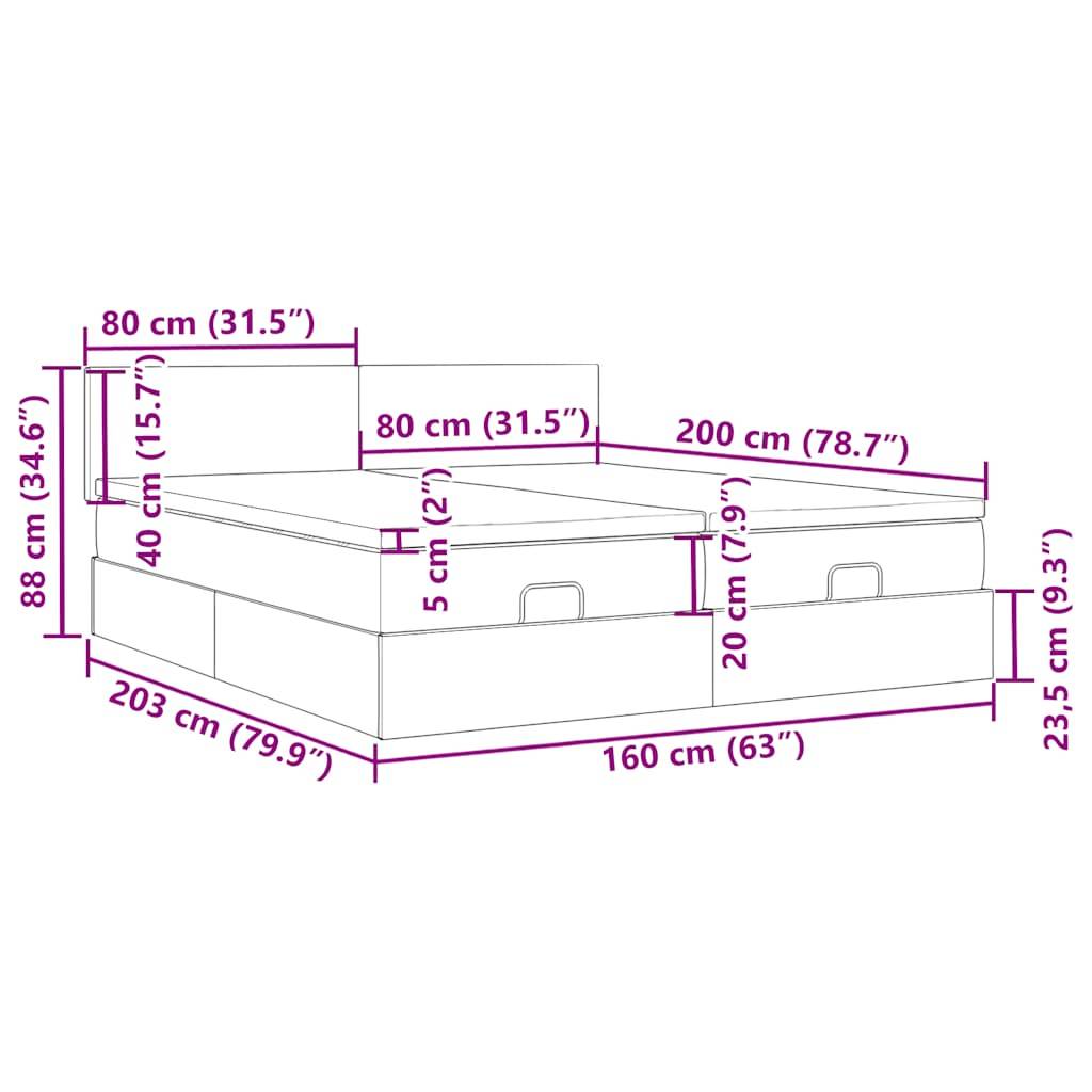 vidaXL Ottoman-Bett mit Matratzen Dunkelbraun 160x200 cm Stoff