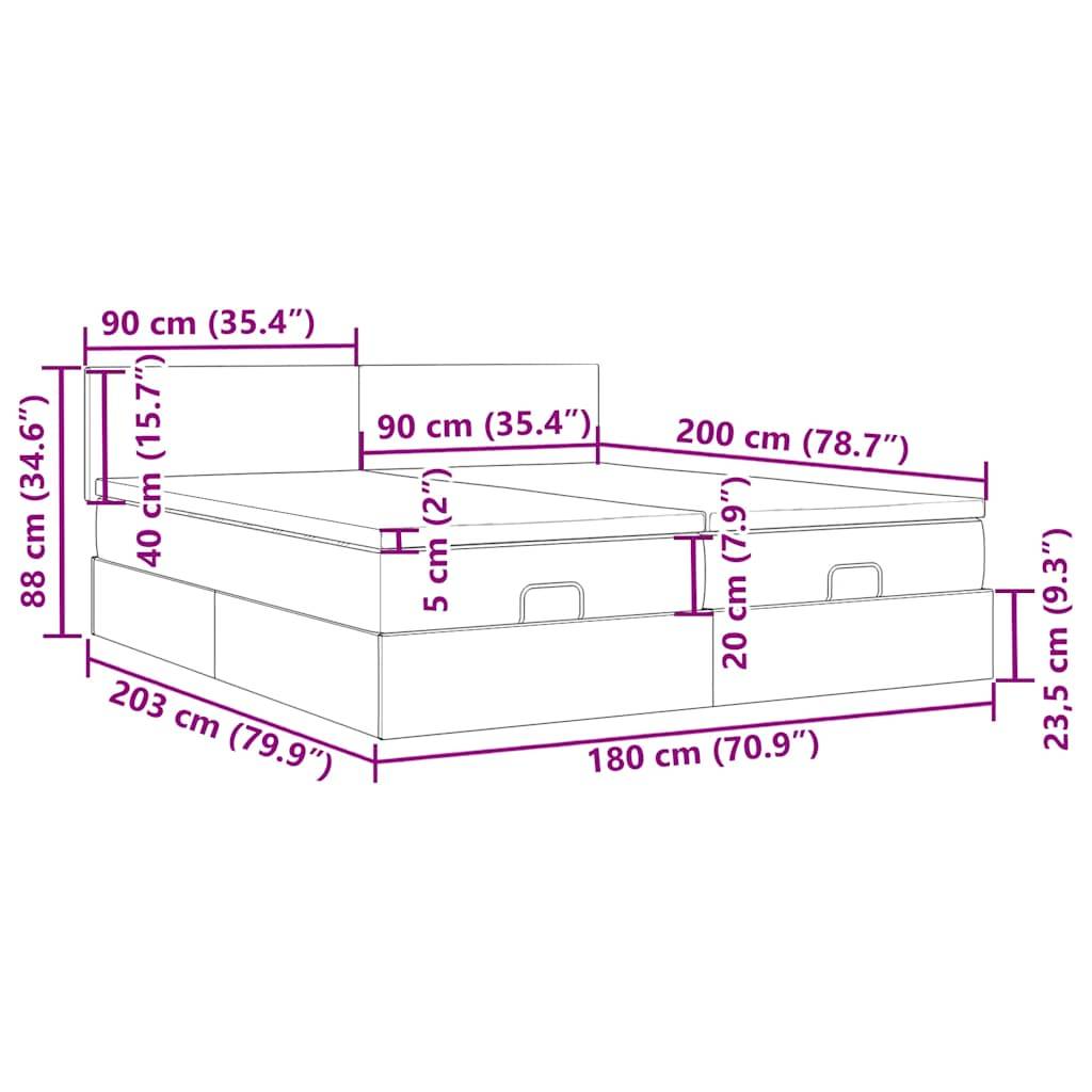 vidaXL Ottoman-Bett mit Matratzen Dunkelgrau 180x200 cm Stoff