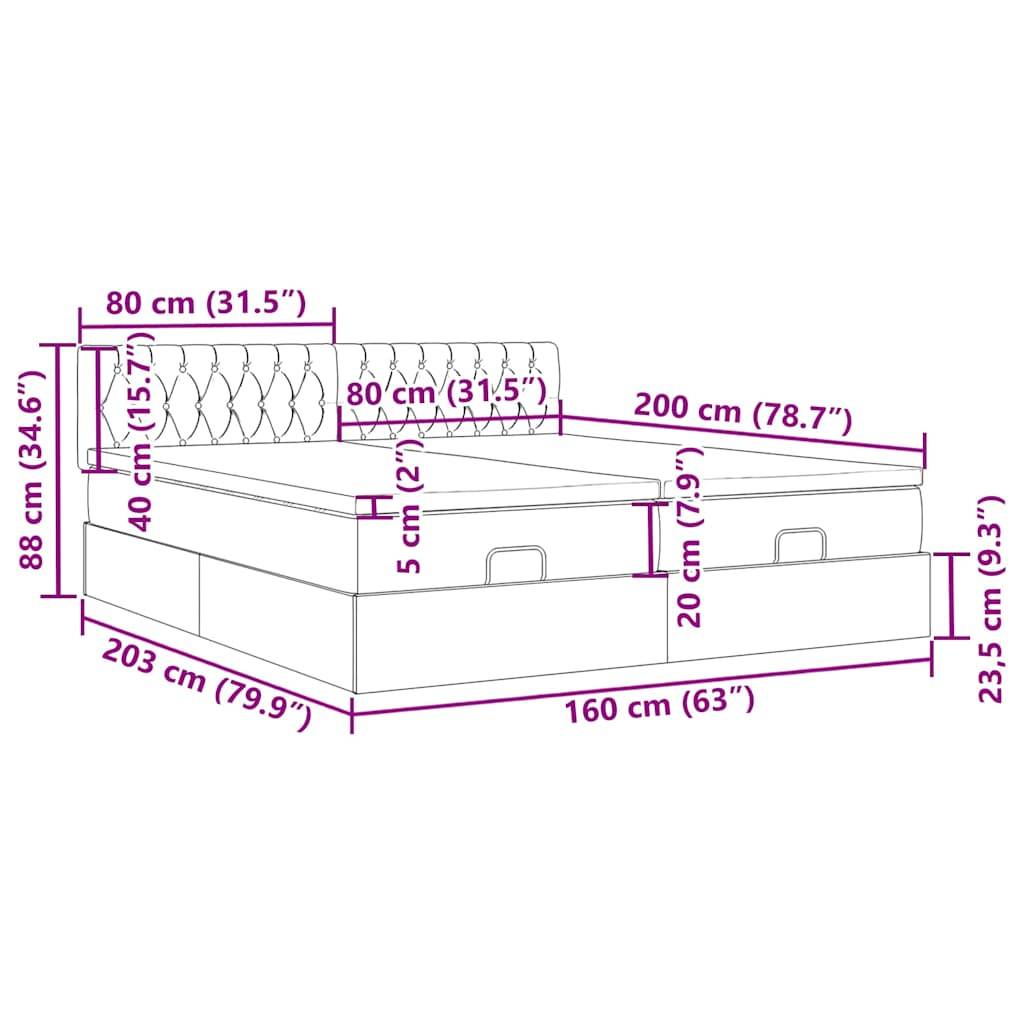 vidaXL Ottoman-Bett mit Matratzen & LEDs Taupe 160x200 cm Stoff