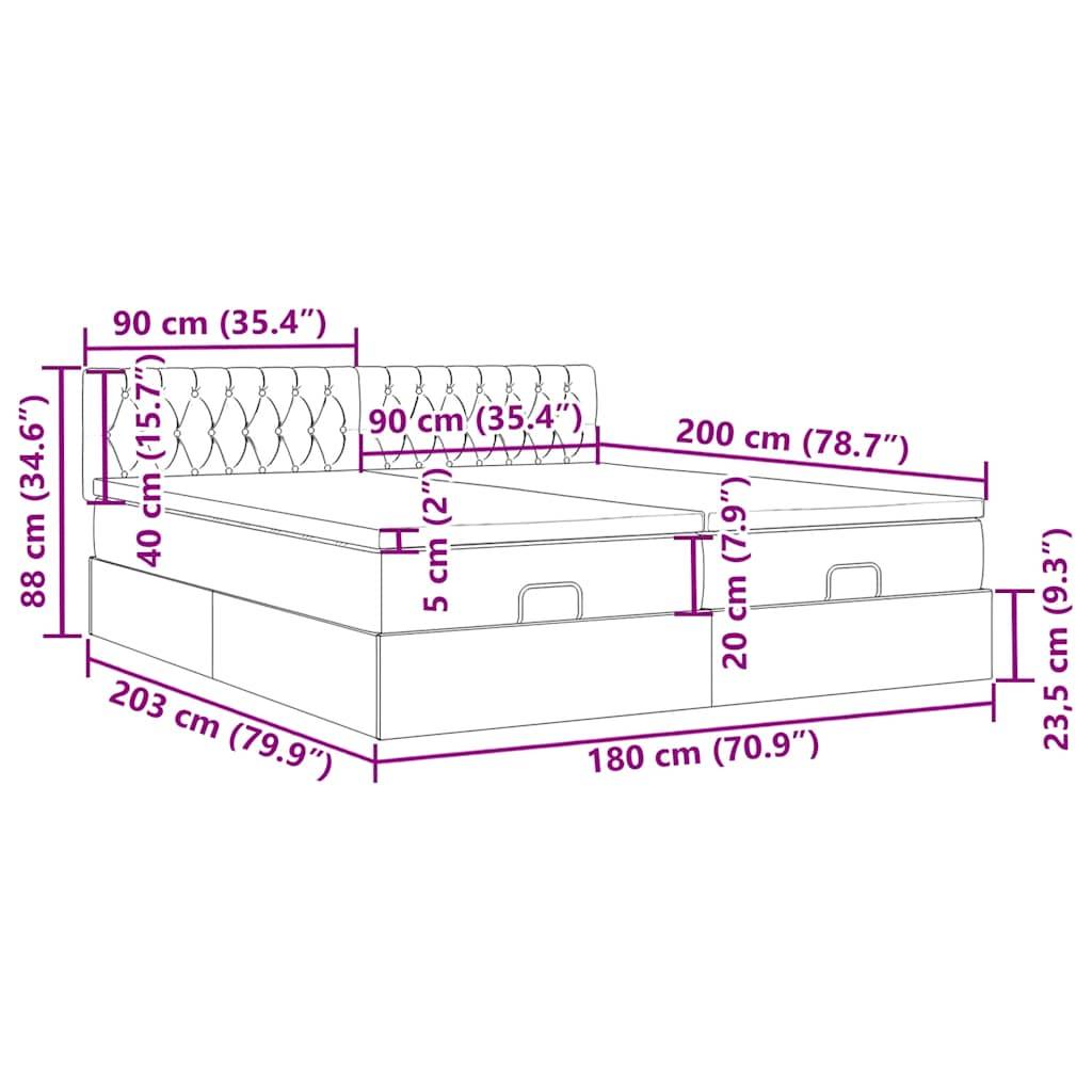 vidaXL Ottoman-Bett mit Matratzen & LEDs Hellgrau 180x200 cm Stoff