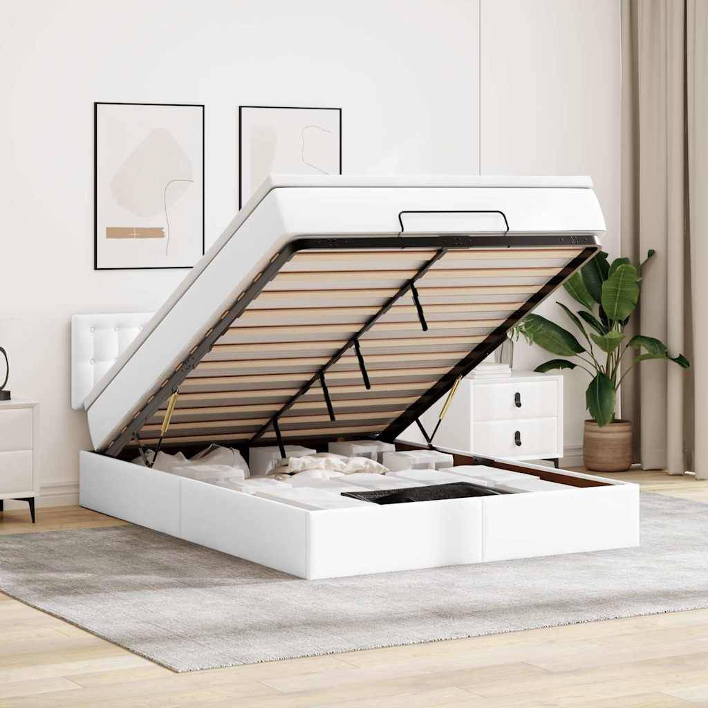 vidaXL Ottoman-Bett mit Matratzen & LEDs Reinweiß 200x200cm Kunstleder