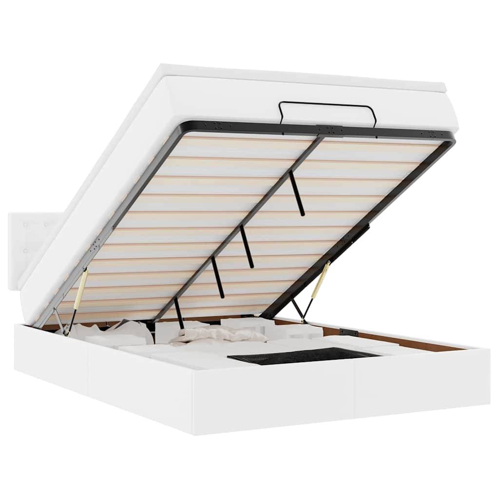 vidaXL Ottoman-Bett mit Matratzen & LEDs Reinweiß 200x200cm Kunstleder