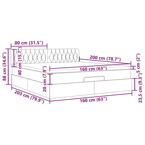 vidaXL Ottoman-Bett mit Matratze & LEDs Dunkelgrau 160x200 cm Samt vidaXL Ottoman-Bett mit Matratze & LEDs Dunkelgrau 160x200 cm Samt