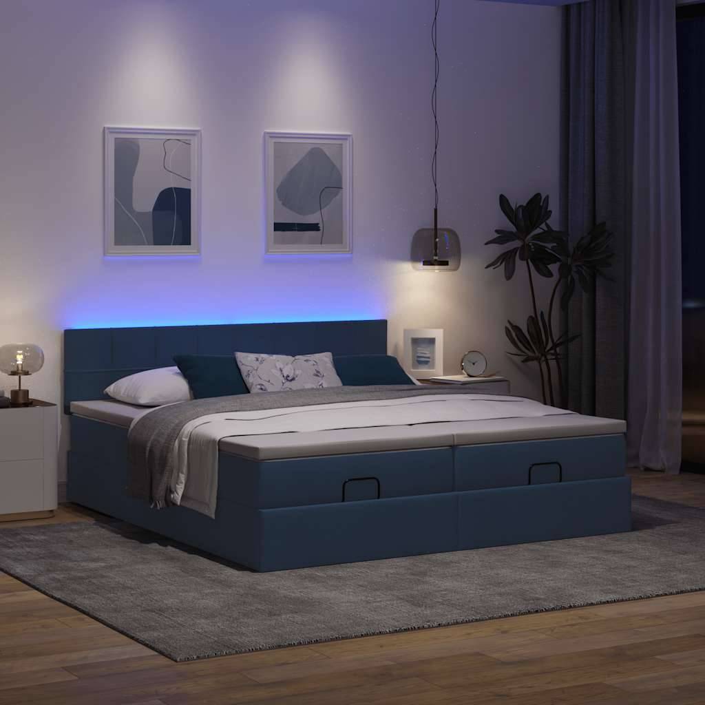 vidaXL Ottoman-Bett mit Matratzen Blau 200x200 cm Stoff