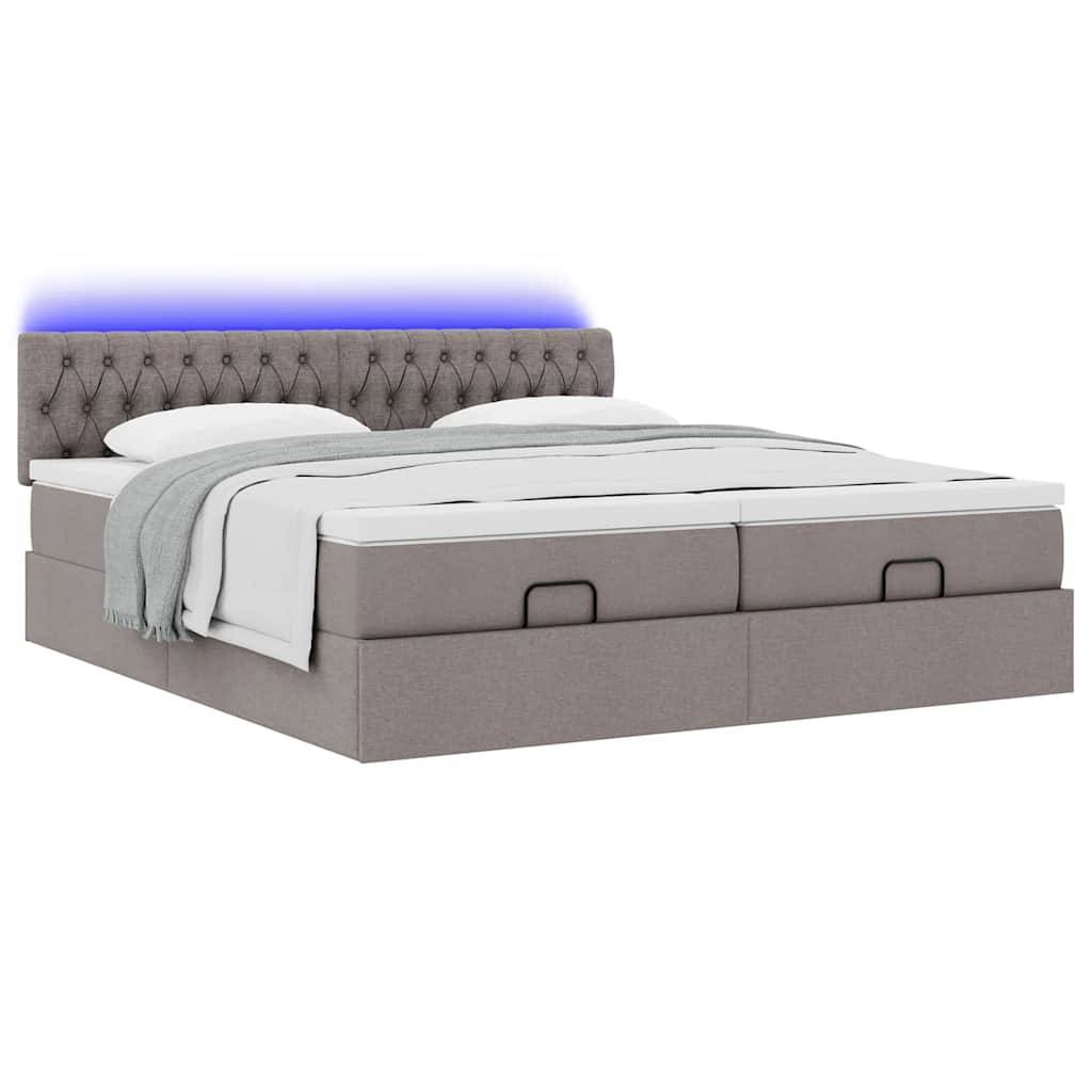 vidaXL Ottoman-Bett mit Matratzen & LEDs Taupe 180x200 cm Stoff