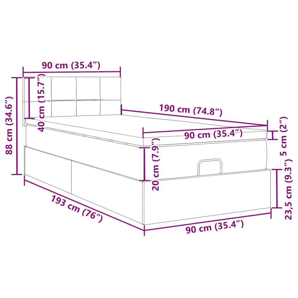 vidaXL Ottoman-Bett mit Matratze & LEDs Creme 90x190 cm Stoff
