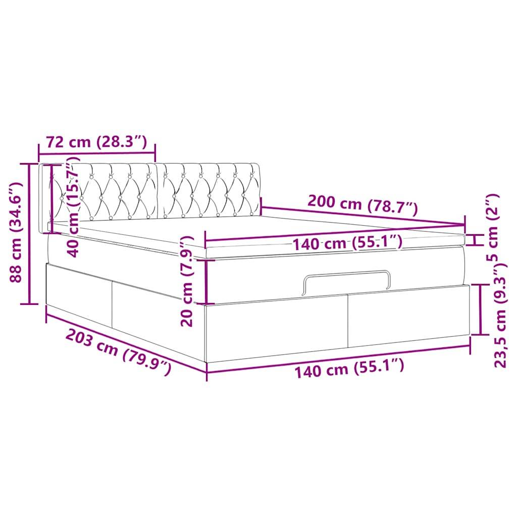 vidaXL Ottoman-Bett mit Matratze Schwarz 140x200 cm Samt