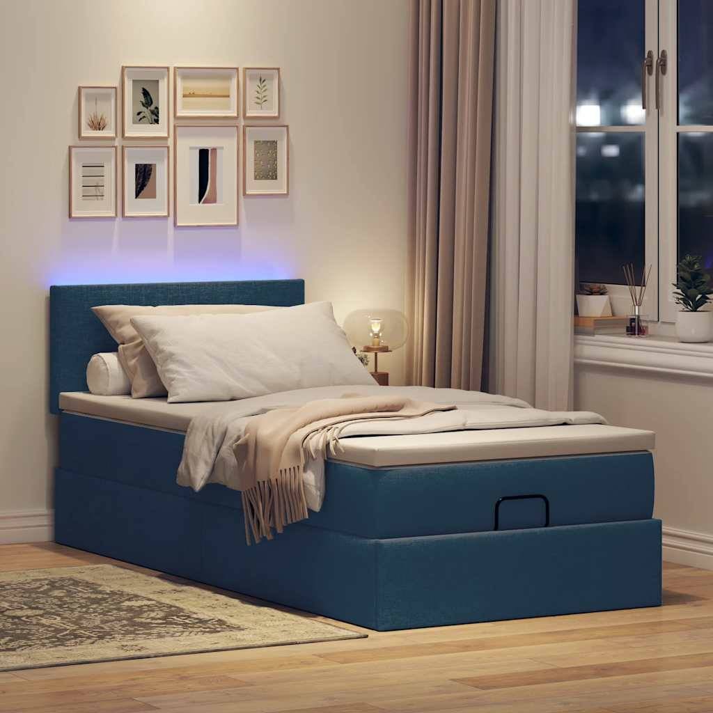 vidaXL Ottomane Bett mit Matratze & LEDs Blau 100x200 cm Stoff
