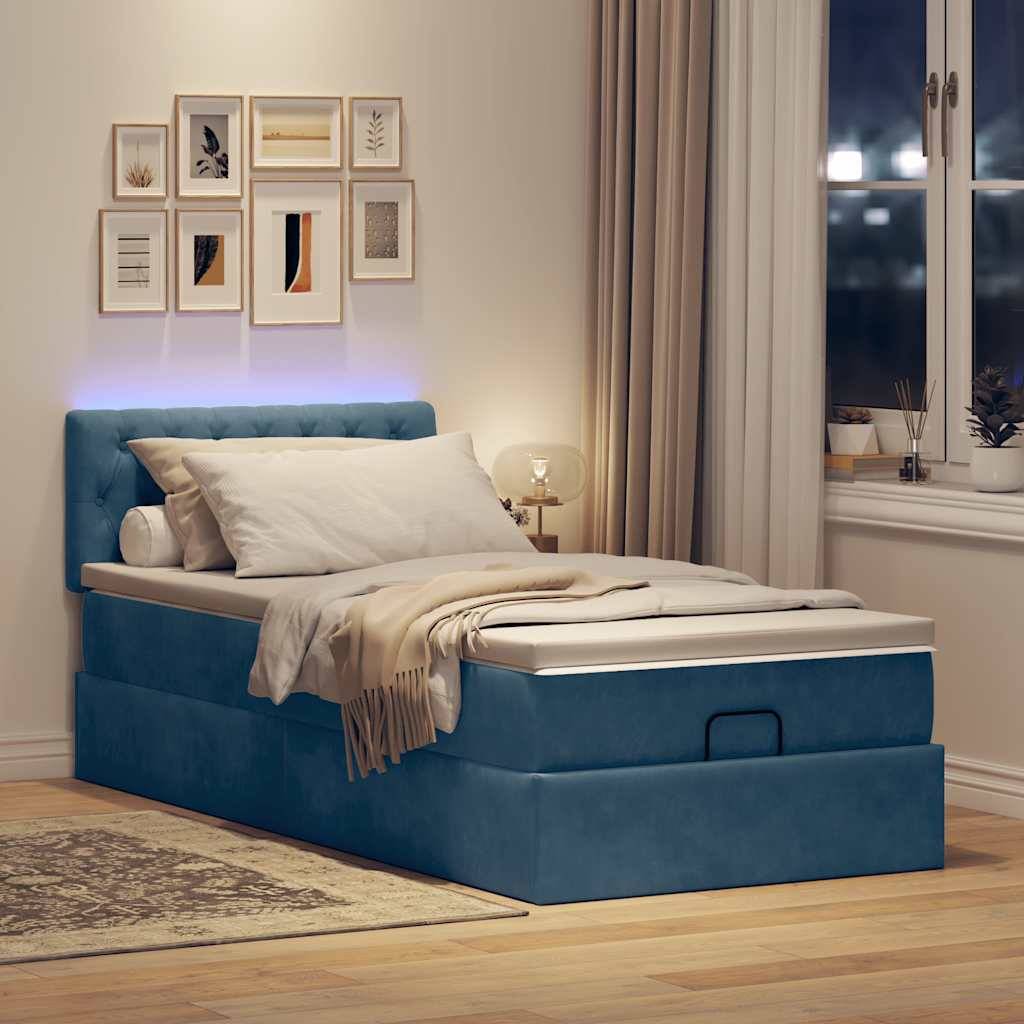 vidaXL Ottomane Bett mit Matratze & LEDs Dunkelblau 80x200 cm Samt