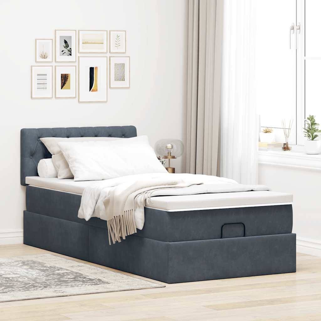 vidaXL Ottoman-Bett mit Matratze &amp; LEDs Dunkelgrau 100x200 cm Samt