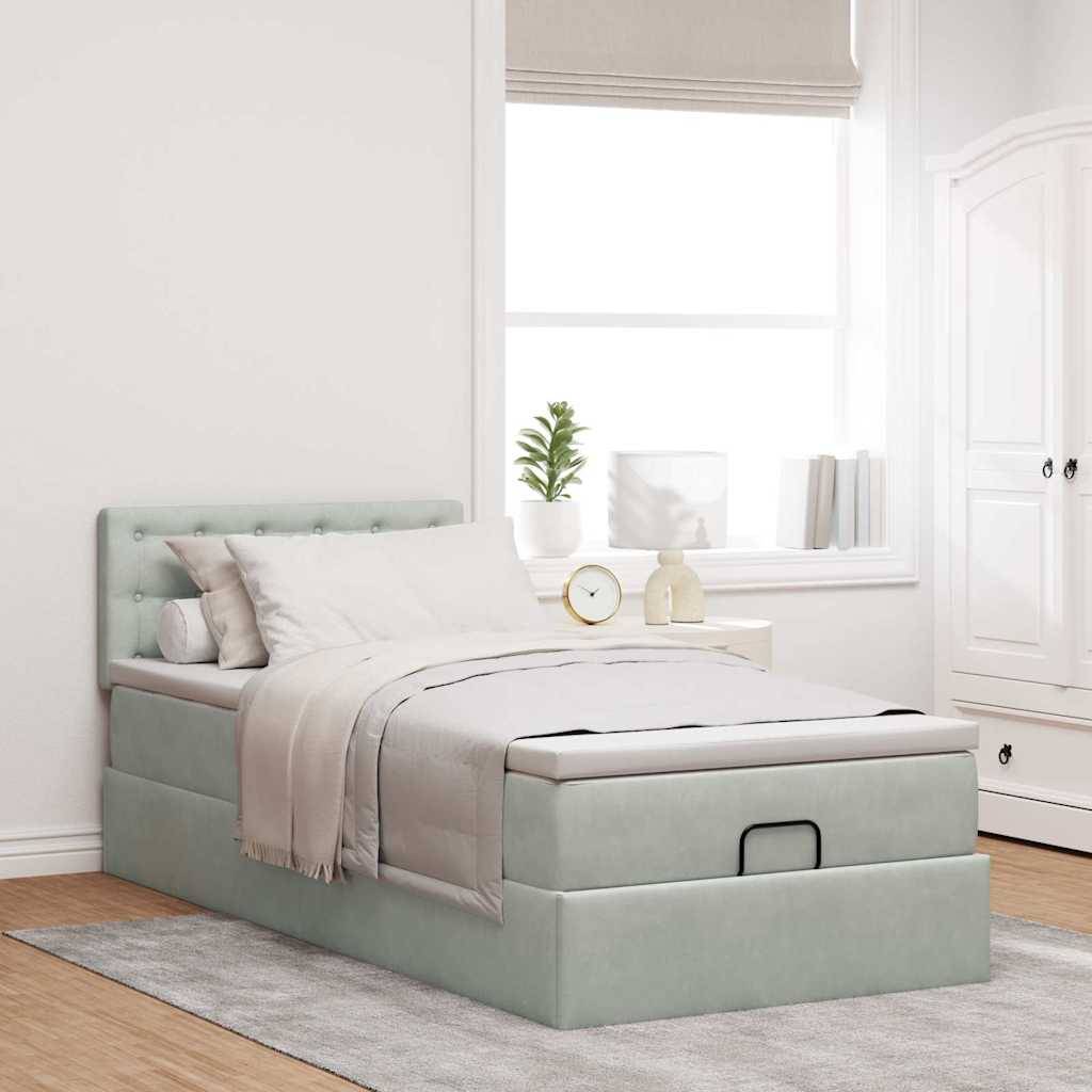 vidaXL Ottoman-Bett mit Matratze Hellgrau 80x200 cm Samt
