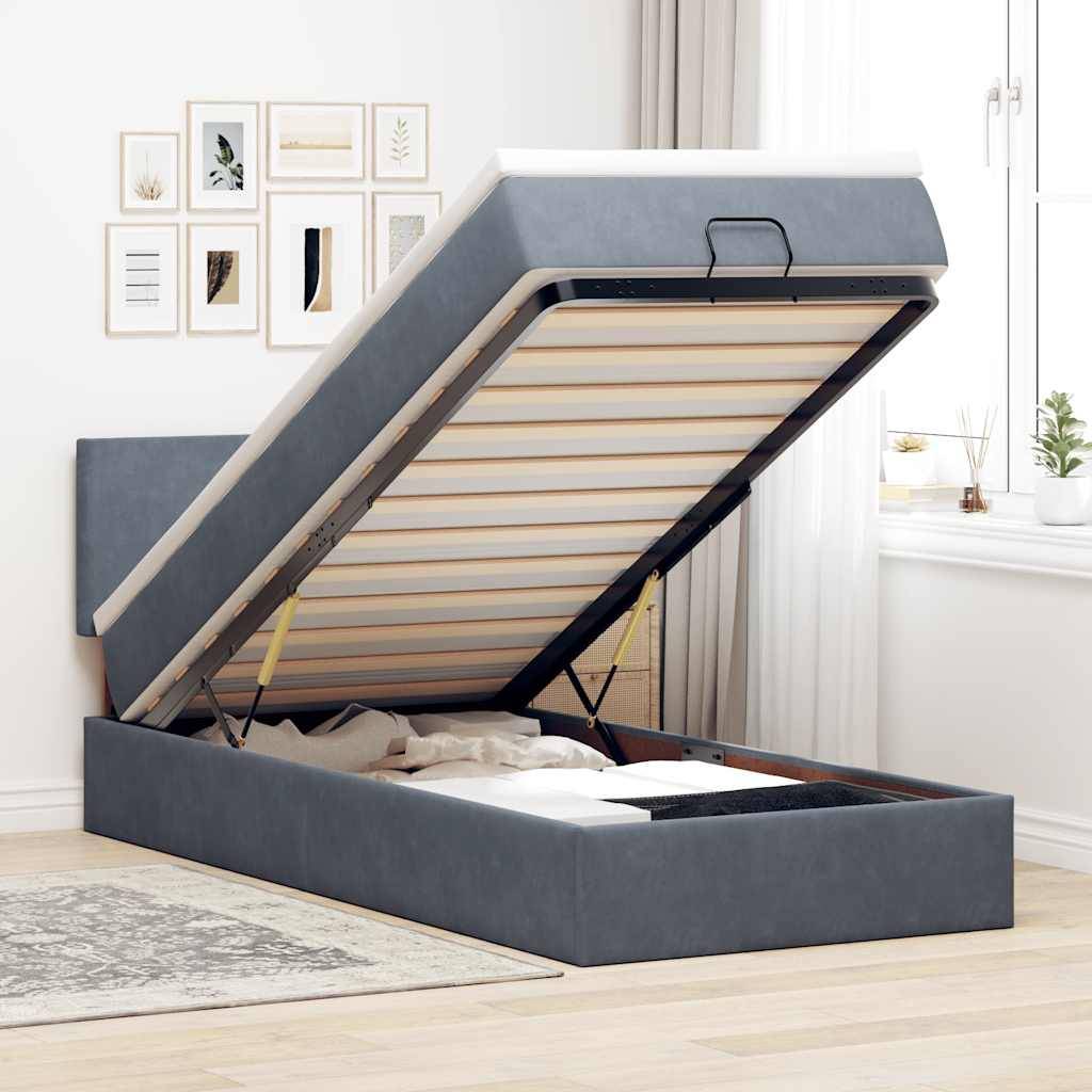 vidaXL Ottoman-Bett mit Matratze & LEDs Dunkelgrau 90x200 cm Samt