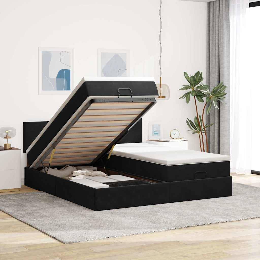 vidaXL Ottoman-Bett mit Matratzen & LEDs Schwarz 200x200 cm Samt