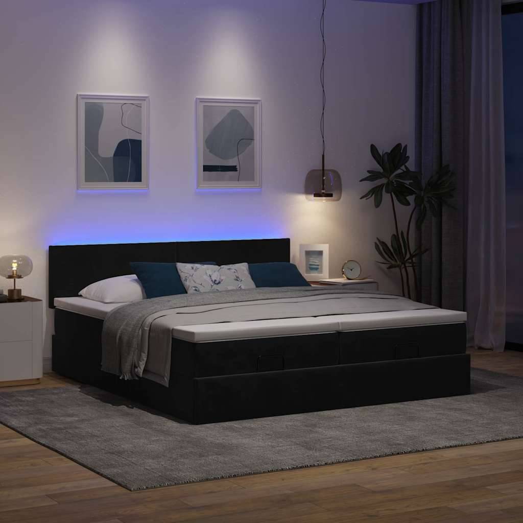 vidaXL Ottoman-Bett mit Matratzen & LEDs Schwarz 200x200 cm Samt