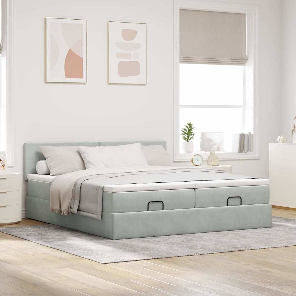 vidaXL Ottoman-Bett mit Matratzen Hellgrau 180x200 cm Samt