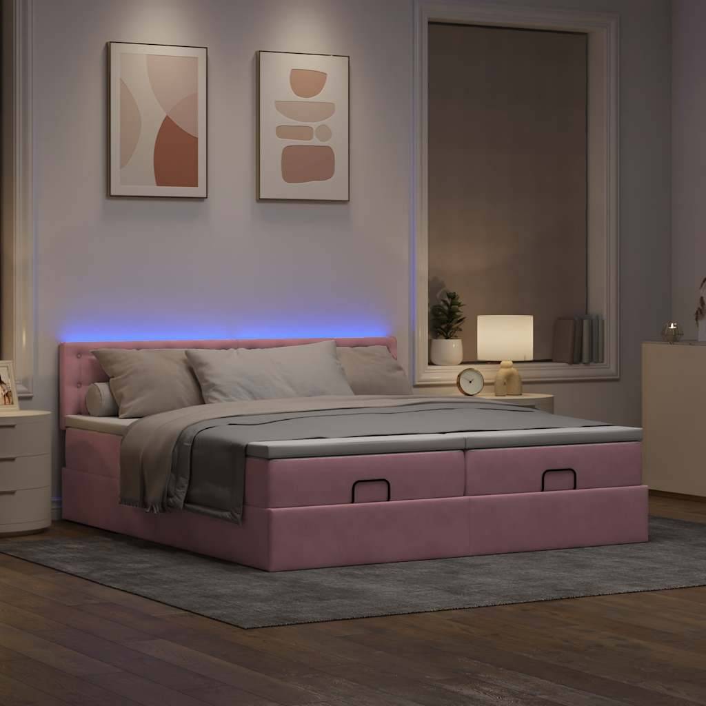 vidaXL Ottoman-Bett mit Matratzen & LEDs Rosa 180x200 cm Samt