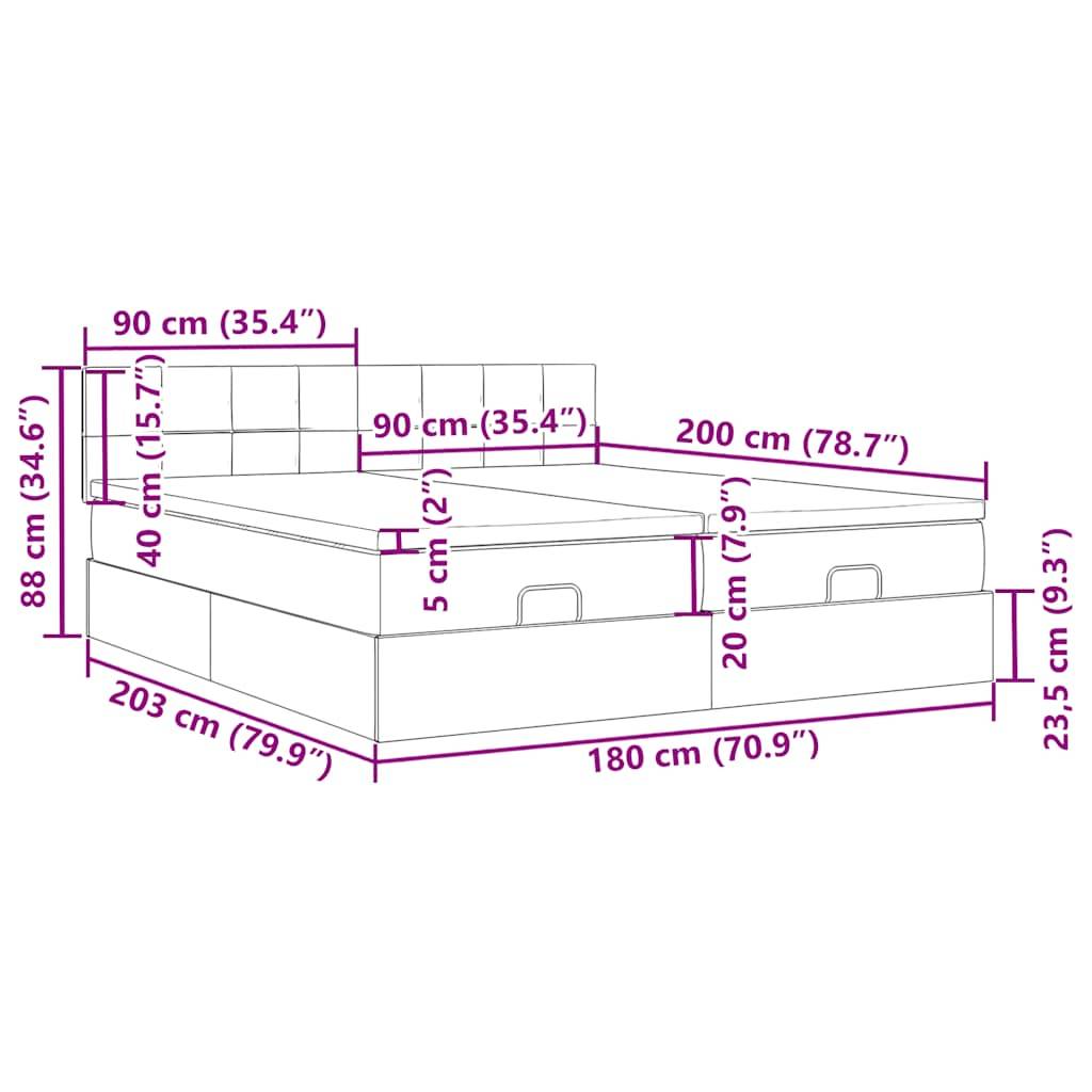 vidaXL Ottoman-Bett mit Matratzen Hellgrau 180x200 cm Samt