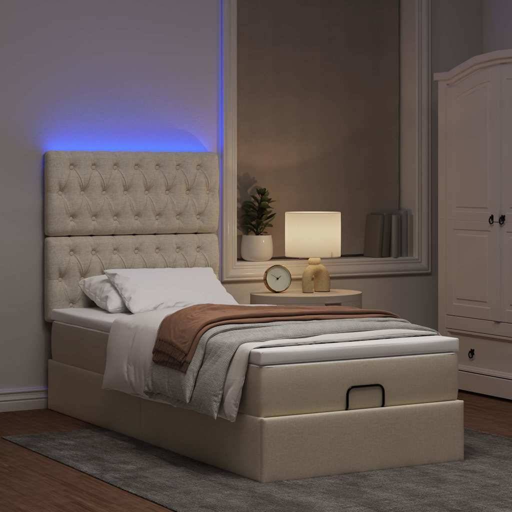 vidaXL Ottomane Bett mit Matratze &amp; LEDs Creme 90x200 cm Stoff